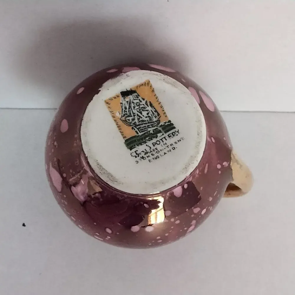 Grays Pottery Mini Pitcher Creamer Stoke On Trent England Purple Gold Lusterware